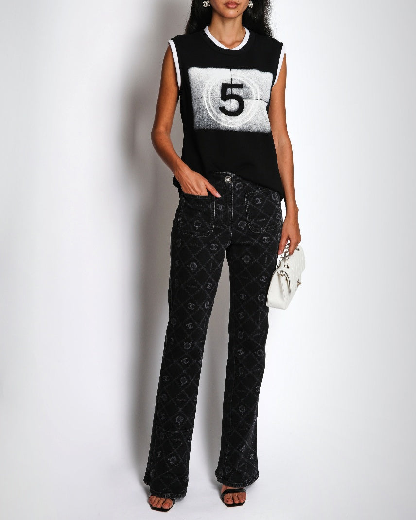 Chanel 21/S Black Sleeveless No5 Logo Vest Size FR 36 (UK 8)