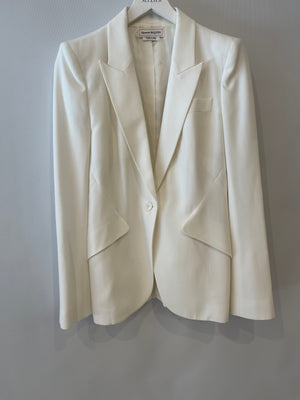 Alexander McQueen White Blazer Jacket and Matching Trousers Set with White Button Details Size IT 42/44 (UK 10/12)
