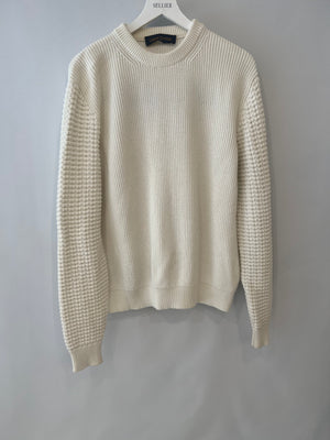 Louis Vuitton White Knit Jumper with Black "Rue de Pont Neuf 2, Paris" Logo Embroidery Size S (UK 8)