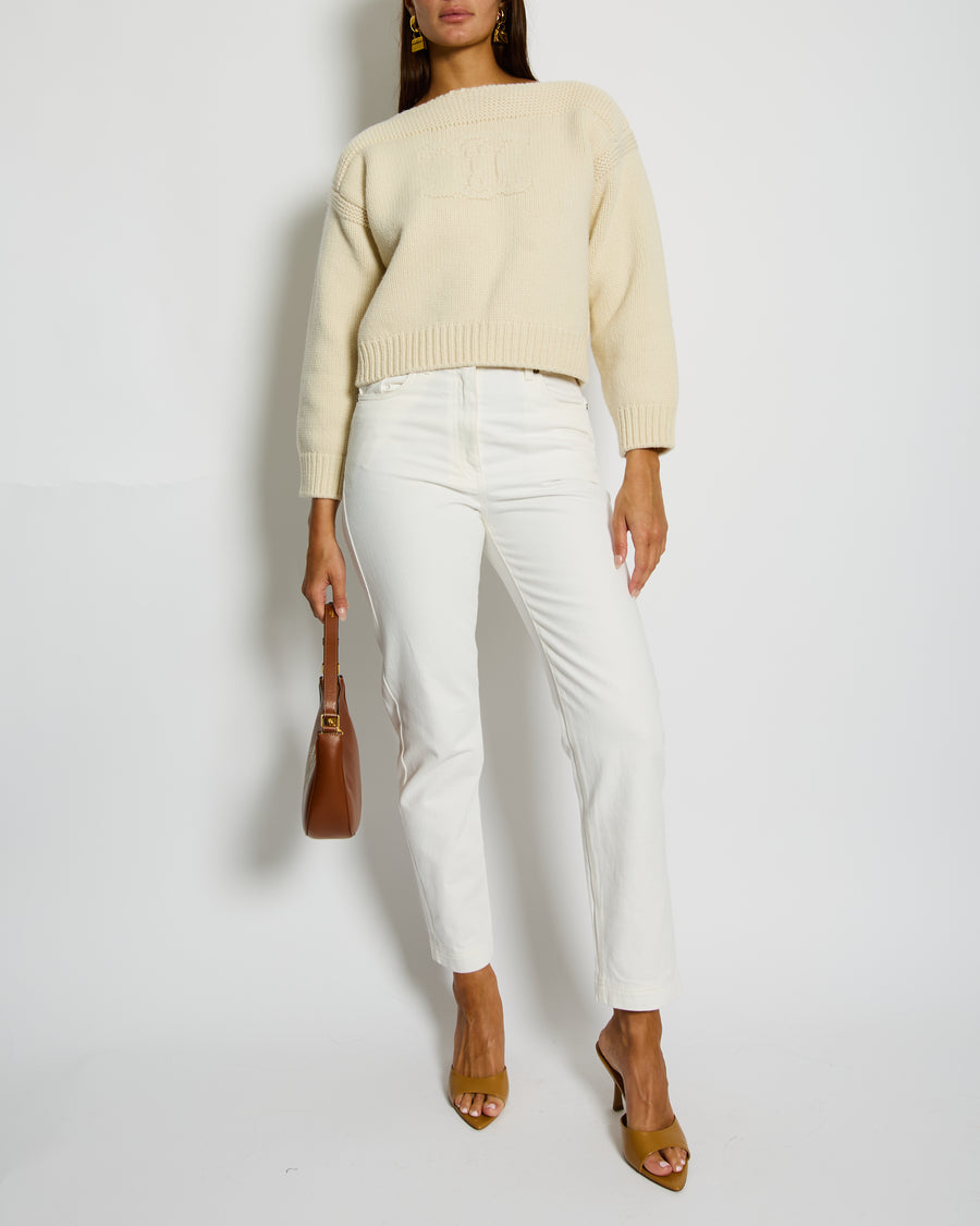 Fendi White Denim Jeans with FF Logo Detail Size IT 42 (UK 10)