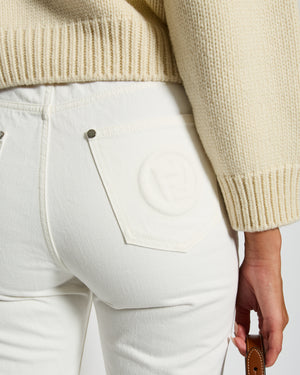 Fendi White Denim Jeans with FF Logo Detail Size IT 42 (UK 10)