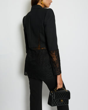 Alexander McQueen Black Silk Blazer Jacket with Lace Details Size IT 44 (UK 12)