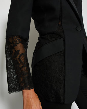 Alexander McQueen Black Silk Blazer Jacket with Lace Details Size IT 44 (UK 12)