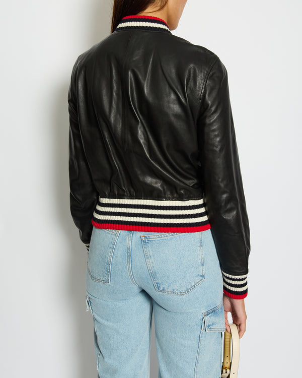 Gucci Black, Red and Cream Lambskin Leather Jacket with Logo Detail Size IT 44 (UK 12)