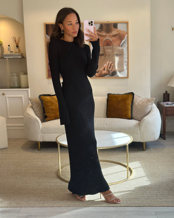 Chloè Black Maxi Ribbed Long-Sleeved Dress Size M (UK 10)