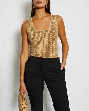 Balmain Gold Metallic Logo Print Bodysuit Size FR 36 (UK 8)