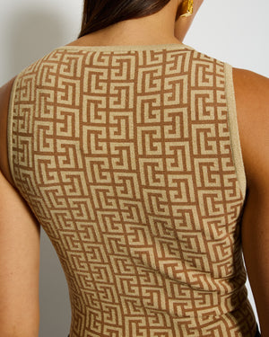 Balmain Gold Metallic Logo Print Bodysuit Size FR 36 (UK 8)