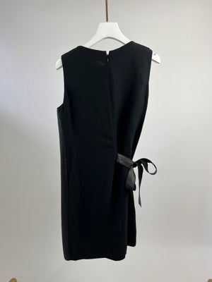 Yves Salomon Black Sleeveless Dress with Tie and Leather Front Pannel Size FR 36 (UK 8)