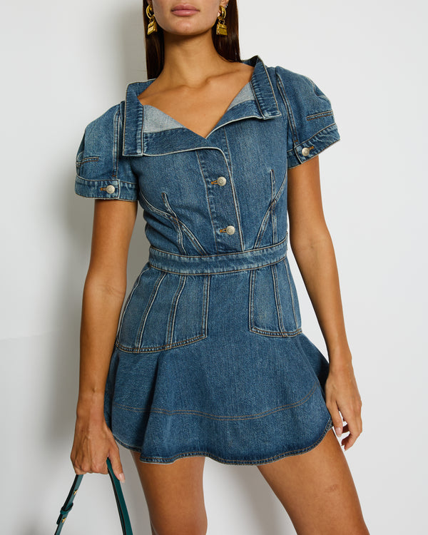 Alexander McQueen Denim Blue Mini Dress with Button Details Size IT 42 (UK 10) RRP £1,195