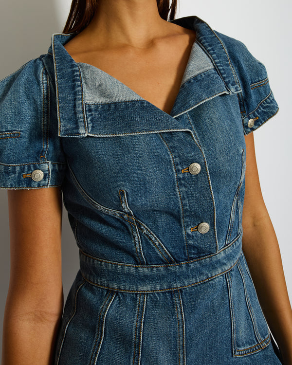 Alexander McQueen Denim Blue Mini Dress with Button Details Size IT 42 (UK 10) RRP £1,195