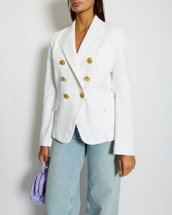 Balmain White Cotton Classic Blazer Jacket with Gold Buttons Size FR 42 (UK 14) RRP £2,200