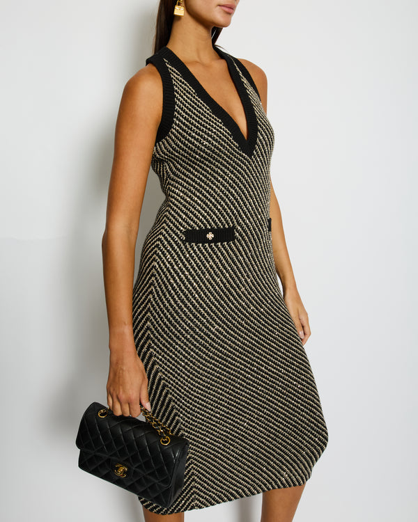 Chanel 22/B Gold Sleeveless V-Neck Knitted Midi Dress with Pocket Detail Size FR 38 (UK 10) RRP: £3,030