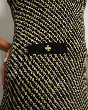 Chanel 22/B Gold Sleeveless V-Neck Knitted Midi Dress with Pocket Detail Size FR 38 (UK 10) RRP: £3,030