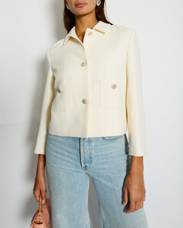 Christian Dior Cream Wool Silk Blend Jacket with Gold Logo Star Buttons Size FR 40 (UK 12) RRP £2,800