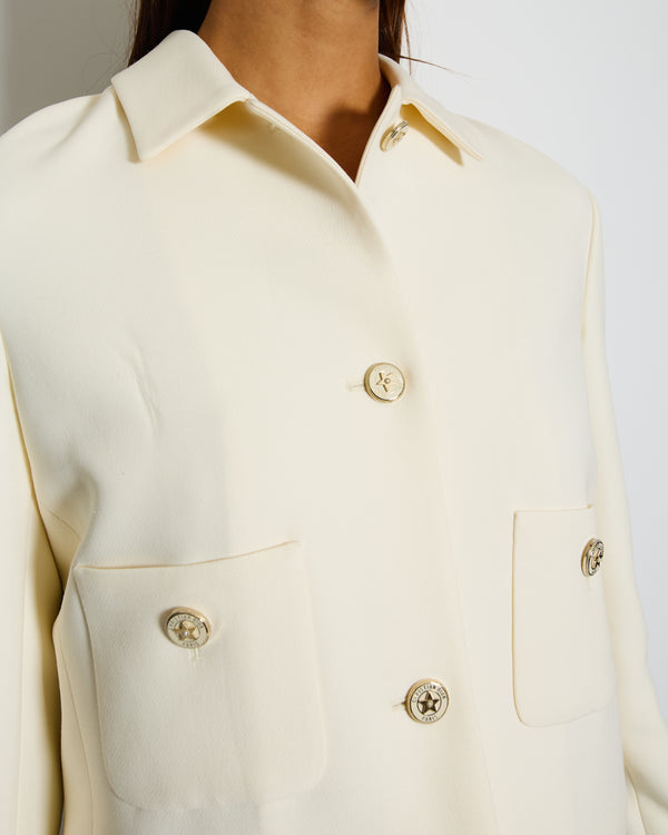 Christian Dior Cream Wool Silk Blend Jacket with Gold Logo Star Buttons Size FR 40 (UK 12) RRP £2,800