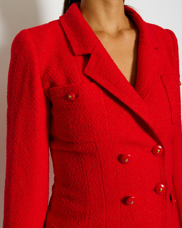Chanel Red Tweed Jacket with Red and Gold Buttons Size FR 38 (UK 10)