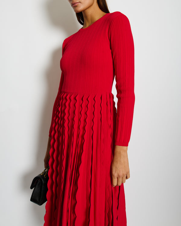 Valentino Red Long Sleeve Ribbed Maxi Dress Size S (UK 8)