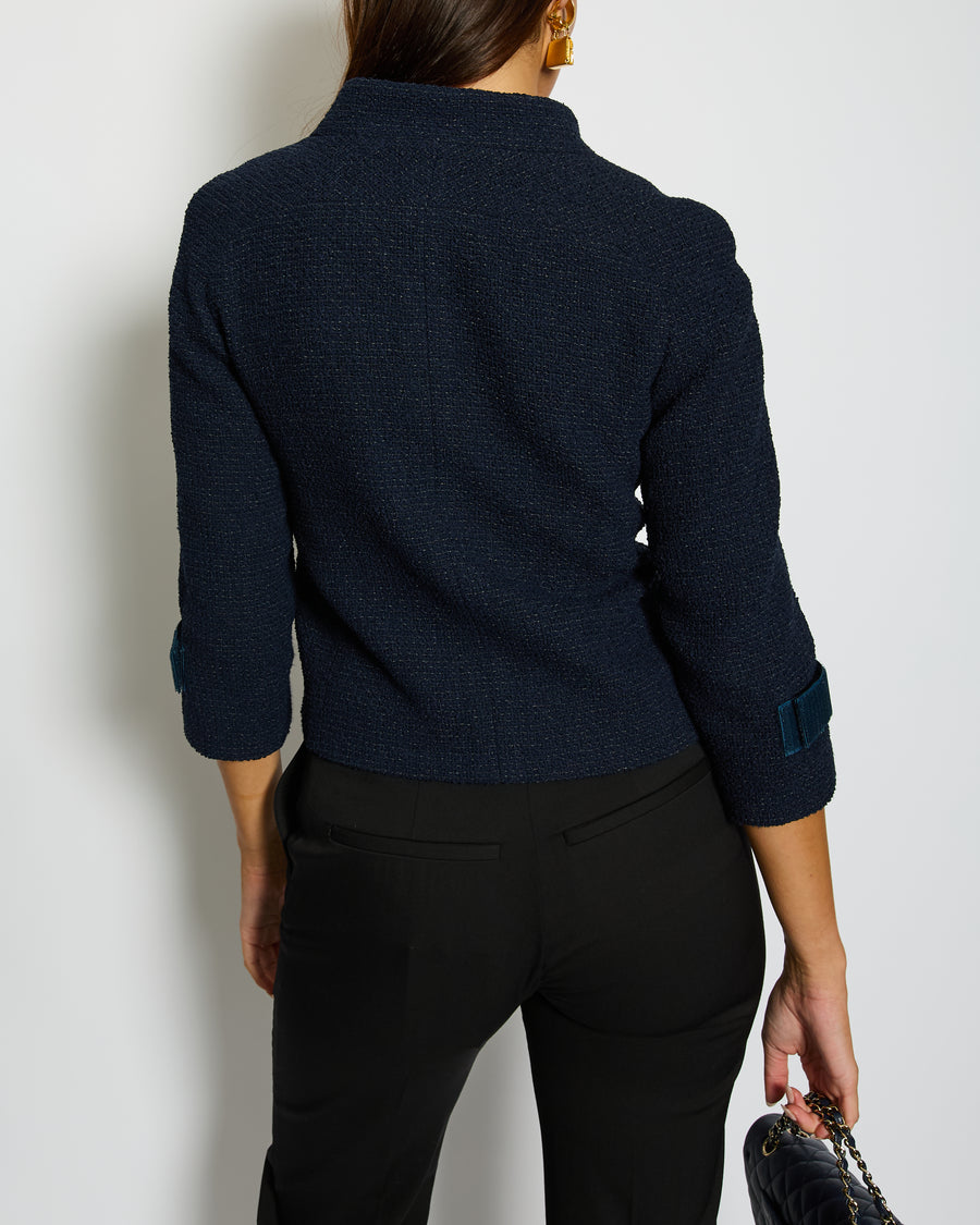 Chanel 17/P Cropped Collarless Tweed Jacket with Velcro Fastening Detail Size FR 36 (UK 8)