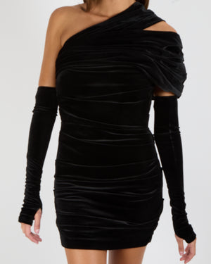 Alex Perry Black Velours Sleeveless Mini Dress with Matching Gloves Size UK 10 RRP £1,350