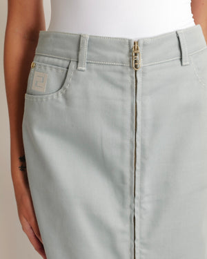 Fendi Light Blue Denim Midi Skirt with White FF Logo and Zip Detailing Size IT 42 (UK 10) RRP £950
