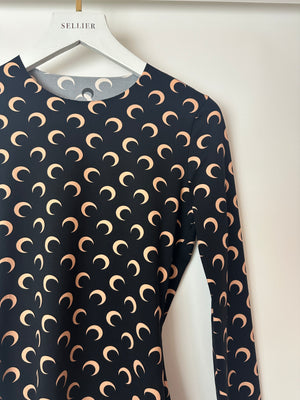 Marine Serre Black and Beige Moon Print Jersey Long Sleeve Top Size S (UK 8)
