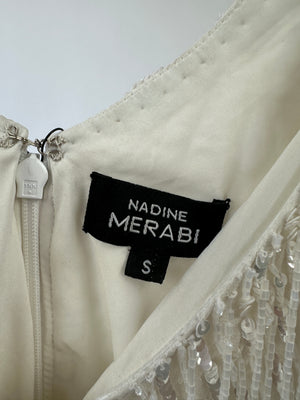 Nadine Merabi White Sadie Fringe Sequins Sleeveless Top Size S (UK 6)