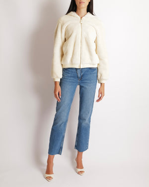 Hermès Cream Cashmere and Shearling Zip Up Hooded Jacket with Leather Cuff and Waistband Details Size FR 36 (UK 8) RRP £13,750