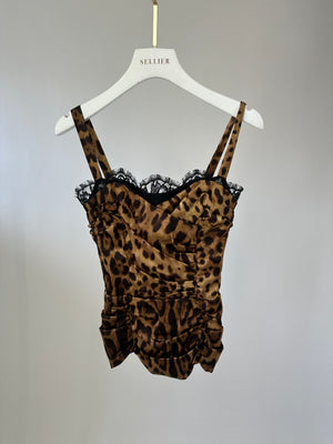 Dolce & Gabbana Brown Lace Trim Leopard Print Corset Top IT 38 (UK 6)