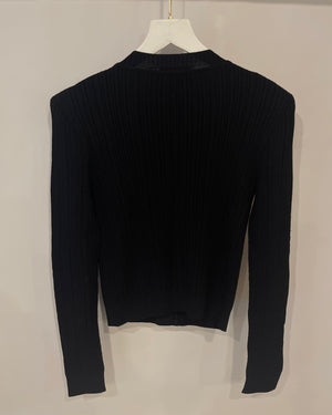 Balmain Black Cardigan with Shoulder Pads and Silver Buttons Size FR 40 (UK 12)