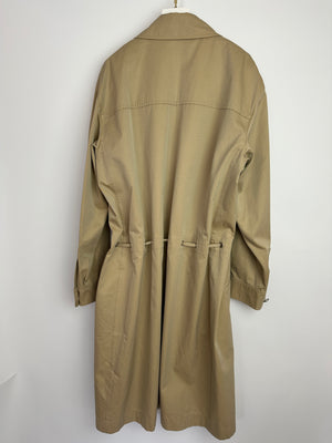 Chanel Vintage 99P Beige Cotton Long Line Belted Trench Coat with Collar and Silver Logo Zip Size FR 40 (UK 12)