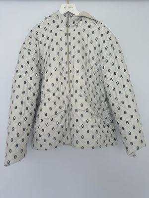 Hermès Cream Cashmere, White Nylon with Chaine D'Ancre Pattern Reversible Puffer Jacket Size FR 44 UK 16
