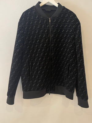 Fendi Menswear Black Suede-Effect FF Logo Jacket Size IT 54 (UK 44) RRP £2,250