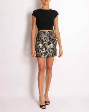 Louis Vuitton Black Mini Skirt with Multi-Colour Metallic Jellyfish Print and Silver LV Logo Zipper DetailsSize FR 36 (UK 8)