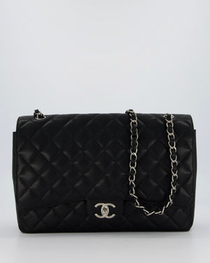 Chanel Maxi Classic Double Flap Bag in Black Caviar Leather with Silver Hardware RRP £11,650