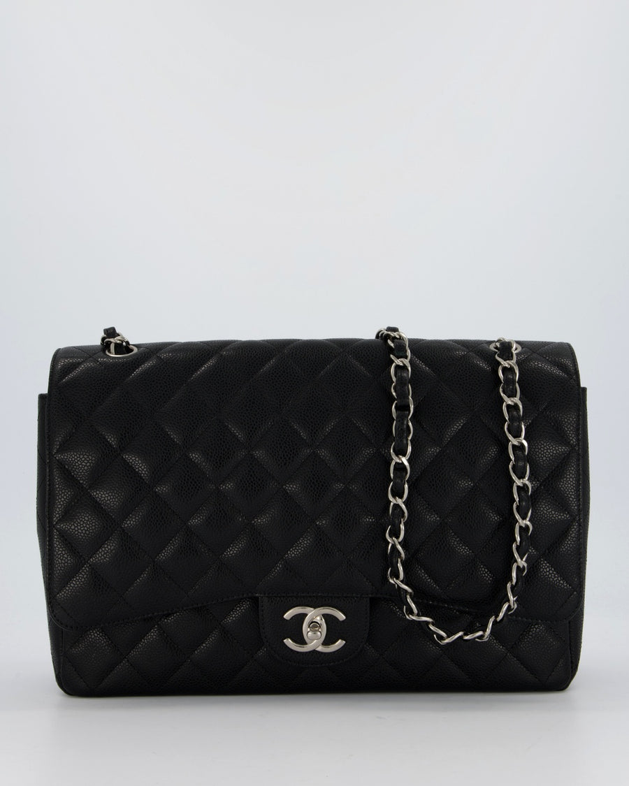 Chanel Maxi Classic Double Flap Bag in Black Caviar Leather with Silver Hardware RRP £11,650