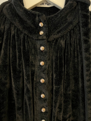 Paco Rabanne Black Velvet Long-Sleeve Top with Tie Detail and Silver Buttons Size FR 36 (UK 8)