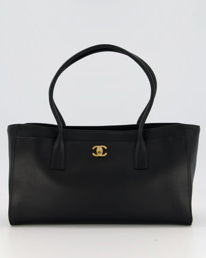 Chanel Large Black Shopping Tote Bag in Lambskin Leather with Gold Hardware