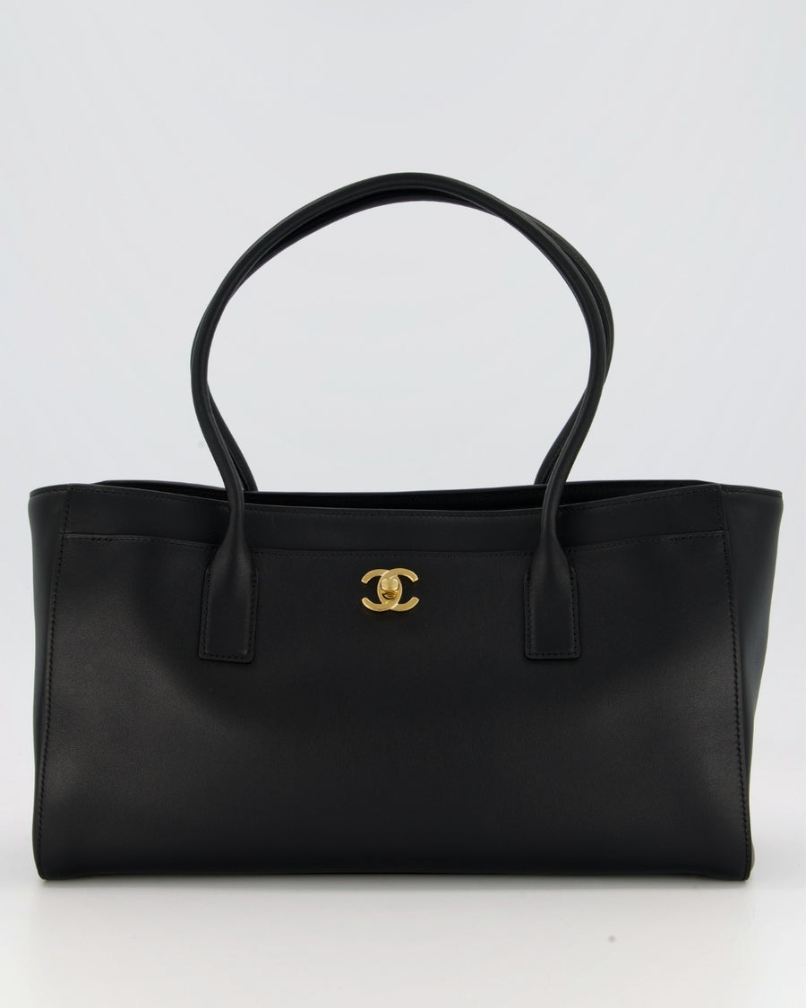 Chanel Large Black Shopping Tote Bag in Lambskin Leather with Gold Hardware