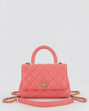 Chanel Mini Coco Top Handle Bag in Coral Caviar Leather with Champagne Gold Hardware