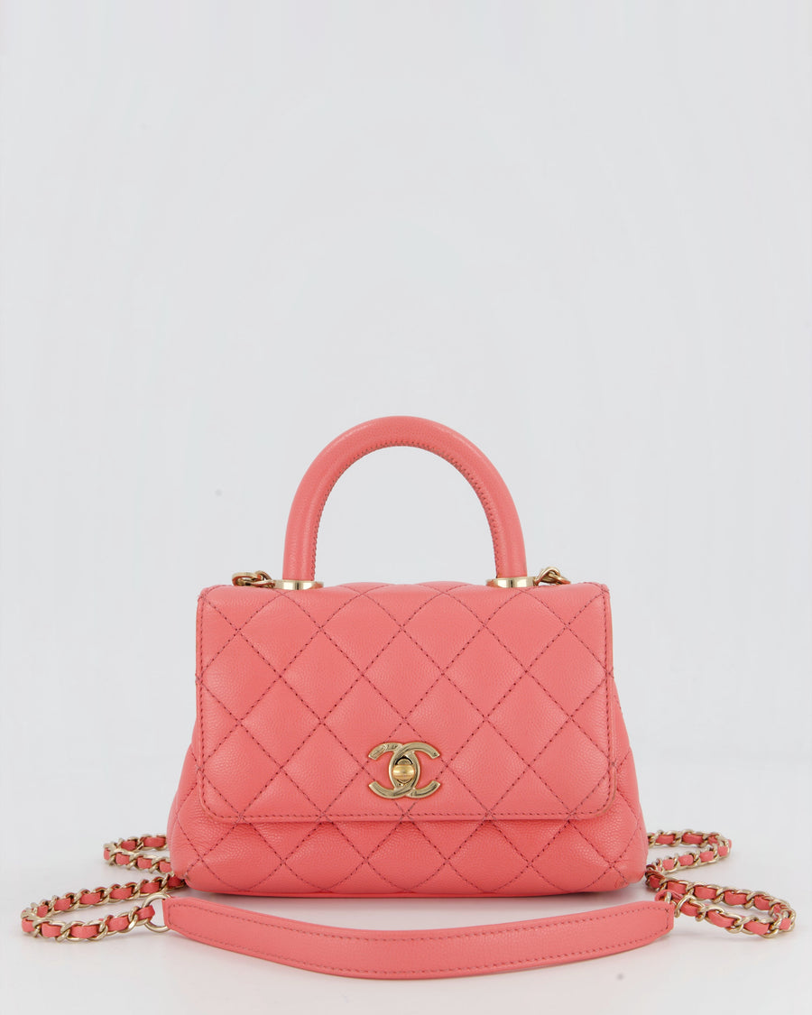 Chanel Mini Coco Top Handle Bag in Coral Caviar Leather with Champagne Gold Hardware