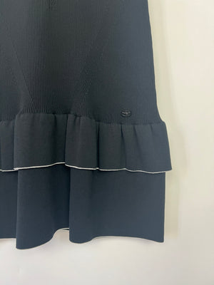 Chanel 08P Black, White Trim Knitted Dress with Ruffle Hem Detail Size FR 36 (UK 8)