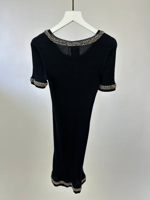 Chanel Black Short Sleeve Mini Dress with Champagne Gold Chain Trim Detail Size FR 36 (UK 8)