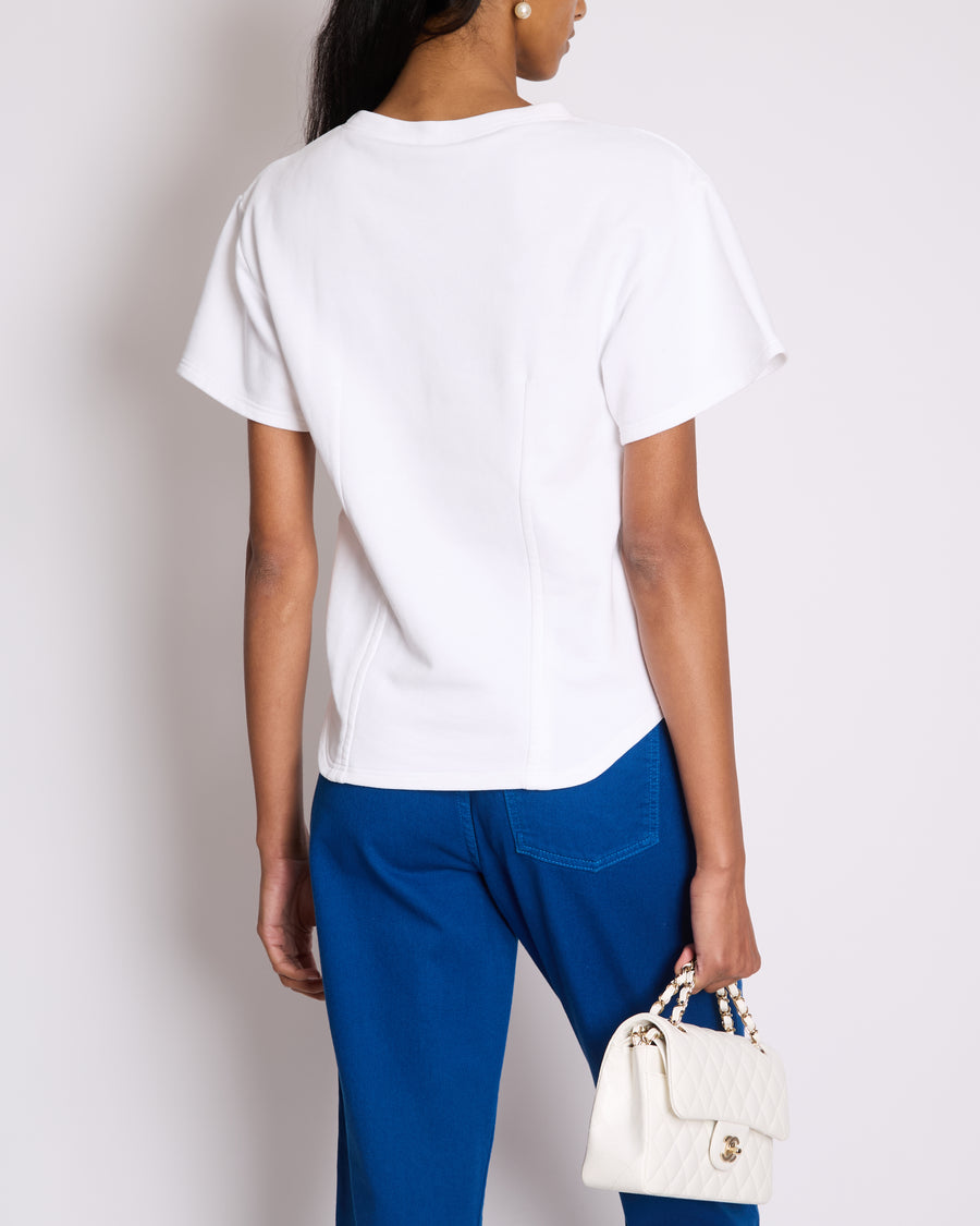 Chanel White T-Shirt with Embellished Coco Chanel Logo Size FR 36 (UK 8)