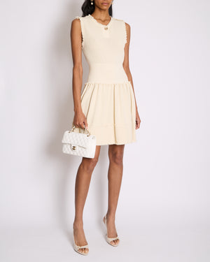 Chanel Cream Knit Sleeveless Mini Dress with Gold CC Logo Detail Size FR 38 (UK 10)