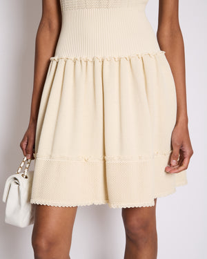 Chanel Cream Knit Sleeveless Mini Dress with Gold CC Logo Detail Size FR 38 (UK 10)