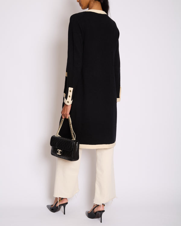 Chanel Black & Cream Long Sleeve Longline Cardigan Size FR 38 (UK 10)