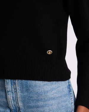 Chanel A/W 2023 Black Cashmere Jumper with White Ostrich Feathers Size FR 36 (UK 8)