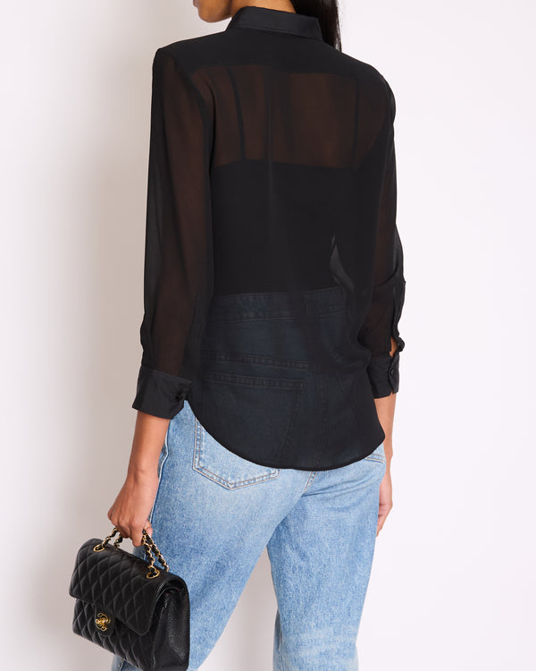 Saint Laurent Black Silk Long Sleeve Shirt with Ruffle Details Size FR 36 (UK 8)