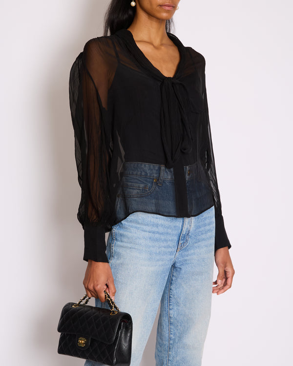 Gucci Black Transparent Silk Chiffon Blouse with Bow Detail  IT 38 (UK 6)
