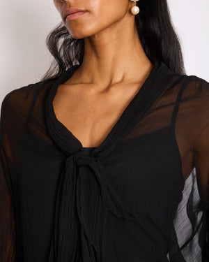 Gucci Black Transparent Silk Chiffon Blouse with Bow Detail  IT 38 (UK 6)